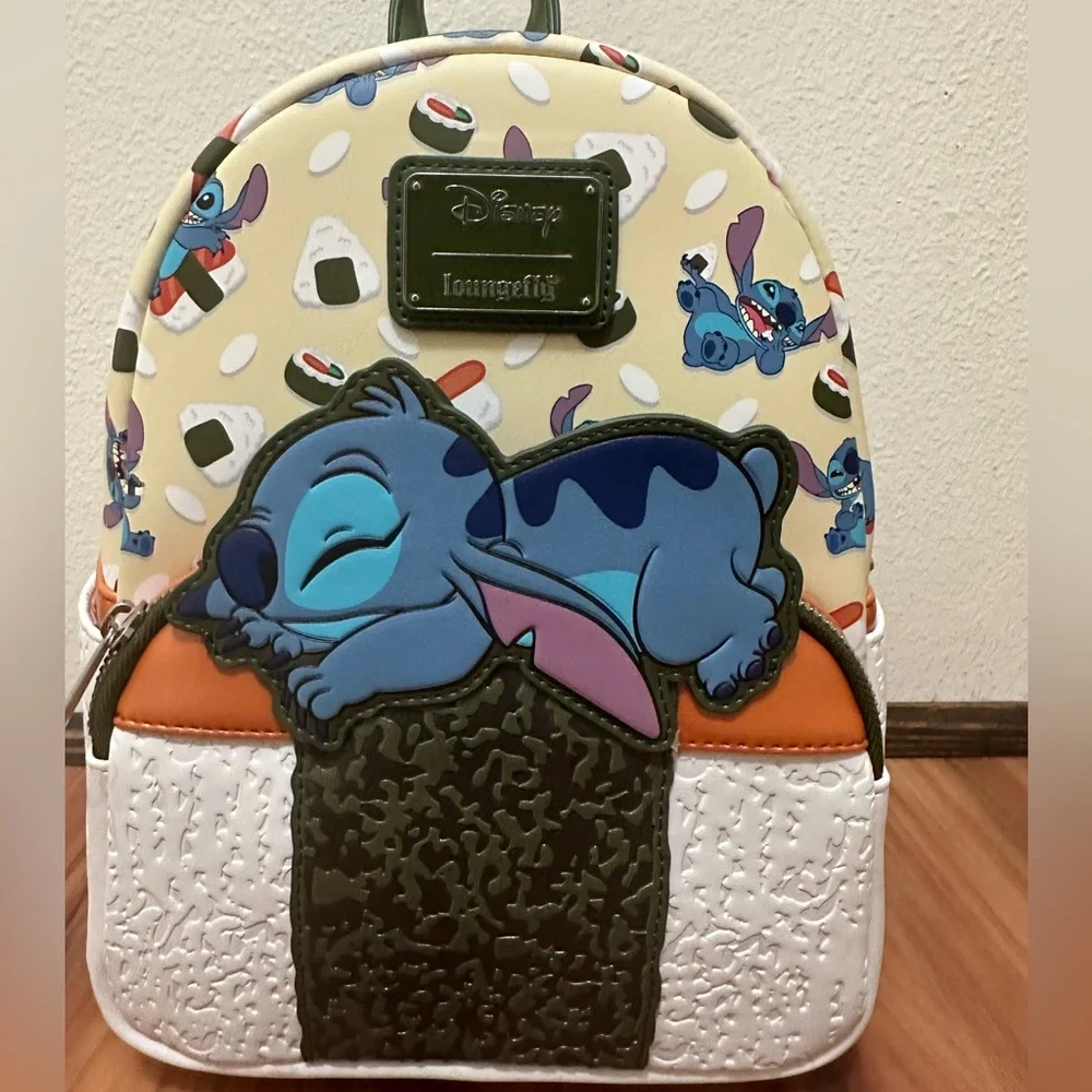Loungefly Blue Stitch Sushi Mini Backpack - Cream, Blue, Orange, White, Green